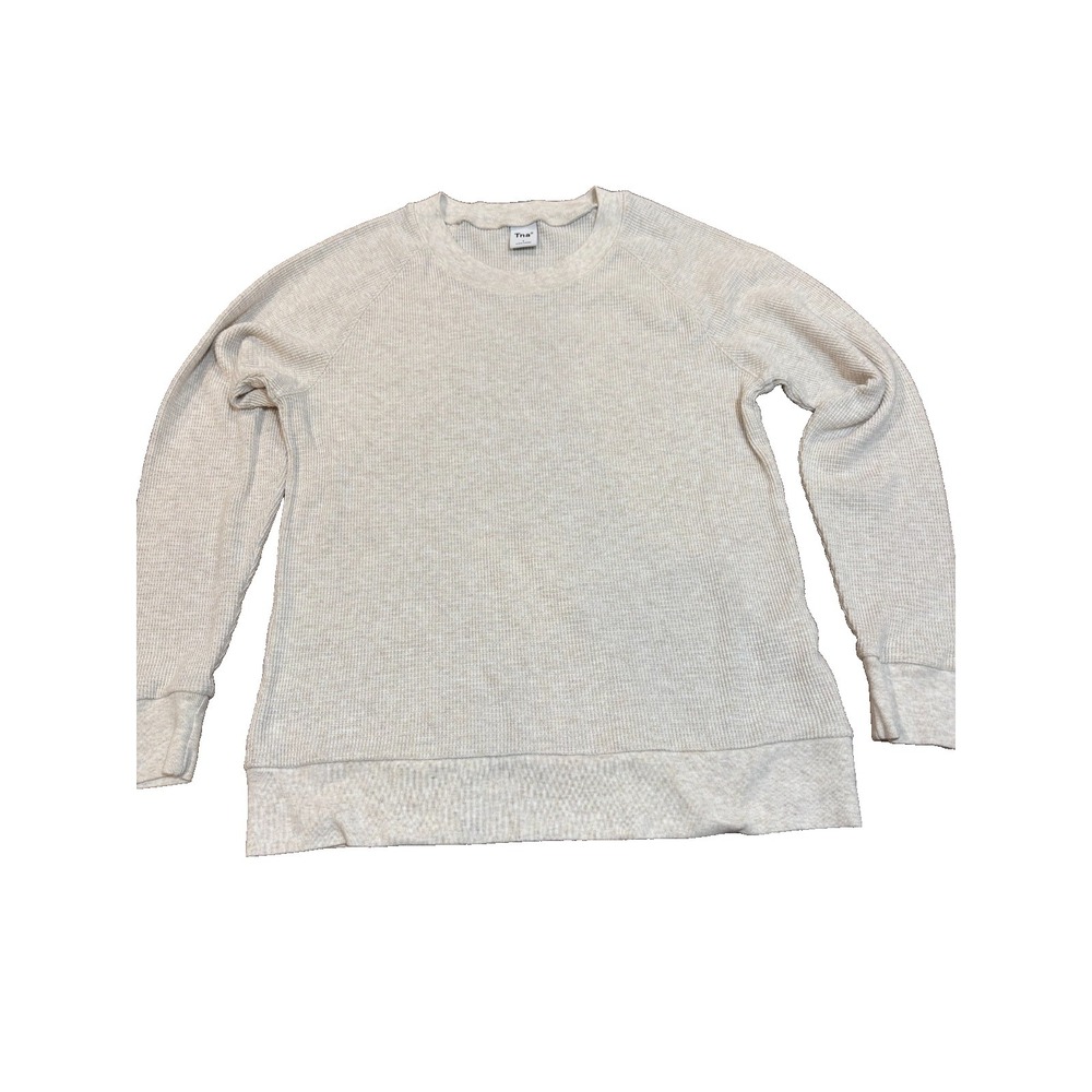 Aritzia TNA long sleeve crew neck waffle thermal henley oatmeal sz small womens'
